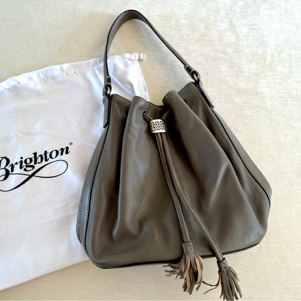 BRIGHTON Calliope pewter/gray tassel drawstring hobo bag